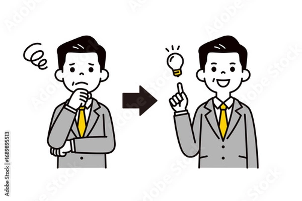 Fototapeta 心配そうな表情と、解決した表情のシニア世代の社長・上司の上半身ベクターイラスト素材