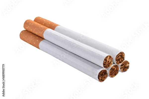 Fototapeta Pile of cigarettes with filters isolated on white background