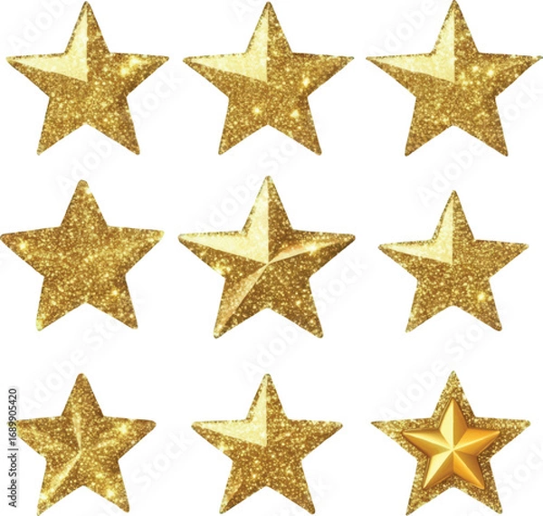Obraz Nine sparkling golden stars with glitter effect Keywords: stars, golden, gold, glitter