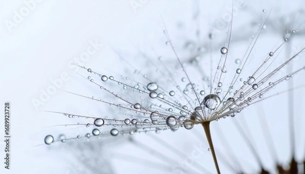 Fototapeta 水滴を纏う綿毛　繊細な自然美のマクロ表現　クローズアップ
