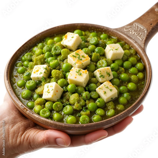Obraz A traditional North Indian curry made with green peas and cottage cheese cubes (Matar Paneer)