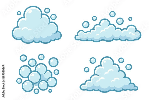 Fototapeta Cartoon soap foam and bubble vector icon set. Suds, lather and fizz for cleaning, washing or bath design. Cute bubbly water illustration collection on transparent background.