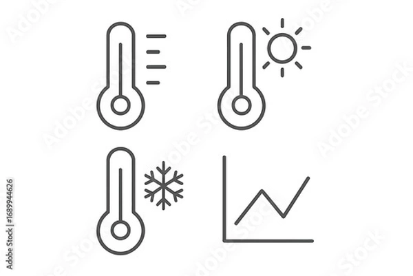 Fototapeta Set of Minimalist Line Icons of Thermometer and Temperature Symbols for Web Design, Apps, Banners, Social Media, Graphic Projects, Vector Cartoon Illustrations