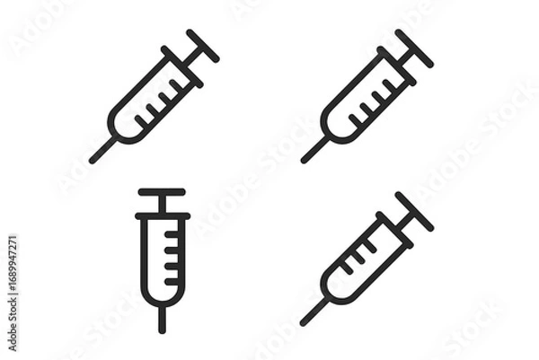 Obraz Simple syringe icon set. Minimalistic linear vector signs for vaccination, injection, and healthcare. Outline medical symbols for vaccine, dose, drug, and web design concepts.