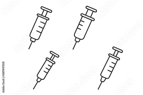 Obraz Syringe vaccine icon set. Medical injection linear symbol pack. Medicine drug dose concept. Healthcare vaccination outline pictogram collection. Simple vector illustration.