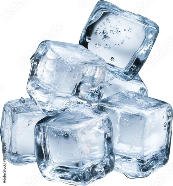 Obraz Pile of clear ice cubes with water droplets frozen
