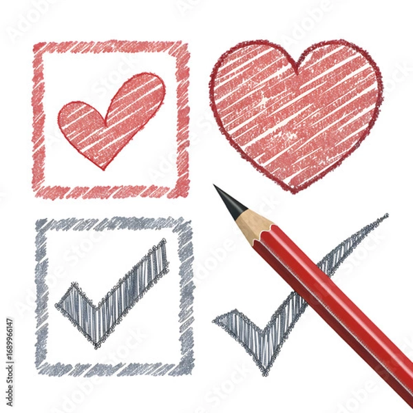 Fototapeta Hand-Drawn Heart Checkmarks: Perfect for Valentine's Day & Love Projects on transparent background