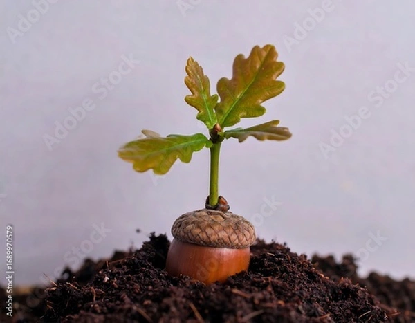 Fototapeta Sprout from Acorn in Soil (2)