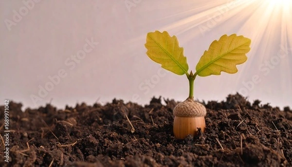Fototapeta Sprout from Acorn in Soil