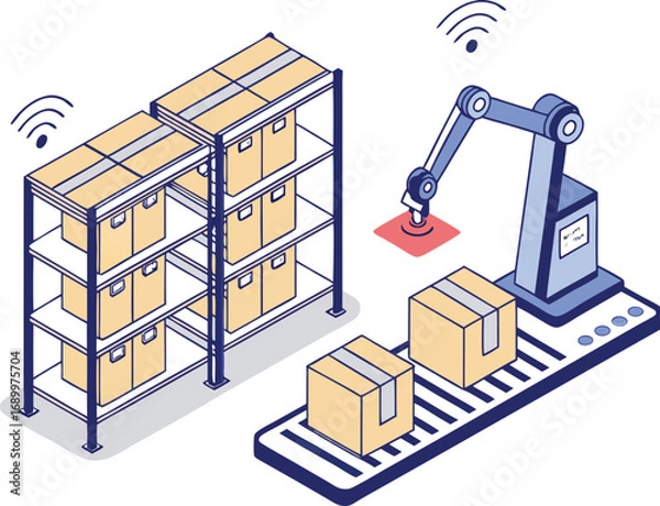 Obraz Smart Warehouse Automation with Robots and Packages
