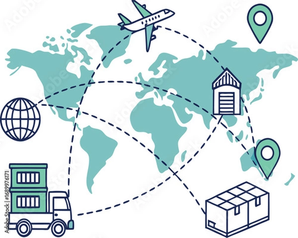 Obraz Global Distribution Network with Connected Logistics Icons
