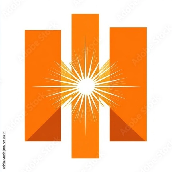 Fototapeta Abstract geometric design featuring three vertical orange bars with a white starburst radiating from the center