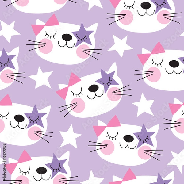 Obraz seamless purple white cat pattern vector illustration