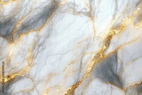 Fototapeta White and gray marble texture with intricate gold veins creating an elegant and luxurious natural stone pattern