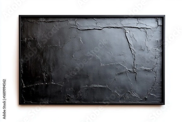Fototapeta black textured surface with cracks and an uneven finish framed on a white wall