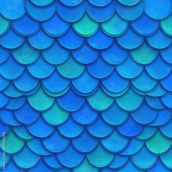 Fototapeta Close-up of overlapping blue and green rounded textured tiles creating a pattern reminiscent of fish scales or roof shingles