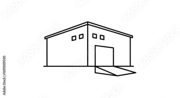 Fototapeta Simple Line Art Warehouse Building with Loading Dock.