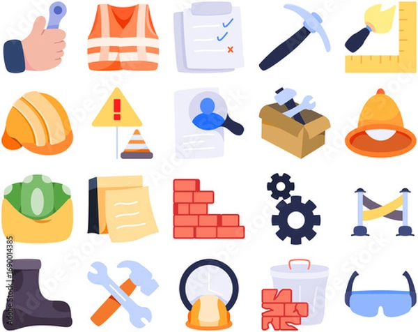 Fototapeta Work construction icon set – professional vector illustrations perfect for use in graphic resources, media projects, web design, apps, and digital content