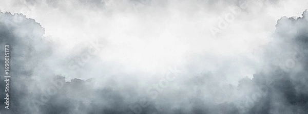Fototapeta Misty fog enveloping a forest landscape with dark silhouetted trees fading into the dense white and gray atmosphere creating a mysterious and tranquil mood