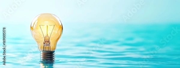 Fototapeta Light Bulb Floating in Calm Water With Soft Blue Background Creating a Dreamy and Surreal Visual Representation of Ideas and Inspiration