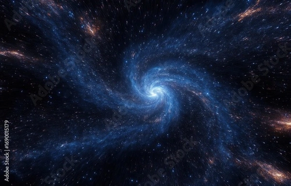 Fototapeta Vibrant spiral galaxy with glowing core surrounded by swirling stars in deep space creating a sense of cosmic motion and vastness