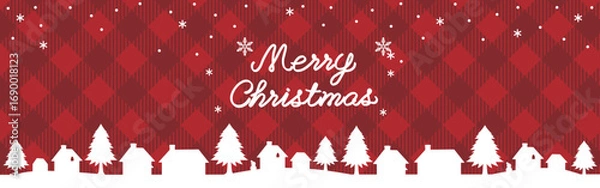 Obraz クリスマス　バナー　フレーム　街並み　シルエット　雪　冬　デザイン　背景　壁紙　イラスト素材