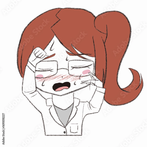 Obraz 白衣を着た女性が暑がっている