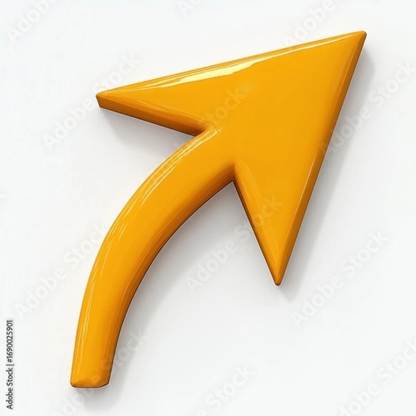 Fototapeta Glossy bright yellow upward curved arrow on white background symbolizing growth and progress