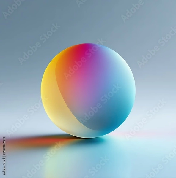 Obraz a gradient sphere with yellow and red color gradients on the left side, and light blue color gradients in front of it, centered on an empty background. 