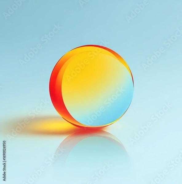 Obraz a gradient sphere with yellow and red color gradients on the left side, and light blue color gradients in front of it, centered on an empty background. 