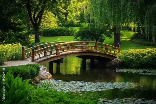 Obraz Wooden Bridge in a Lush Garden