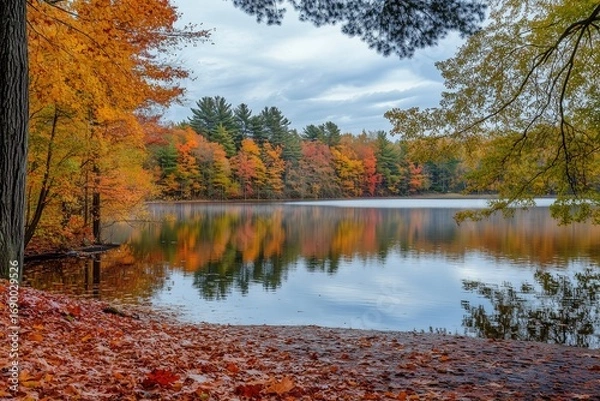 Obraz Autumn Trees Reflecting on a Calm Lake