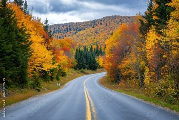 Obraz Curvy Road Through Autumn Forest