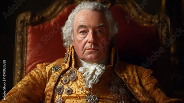 Fototapeta Two-Color Portrait of King Louis XVI in Wig and Royal Attire with Uncertain Expression