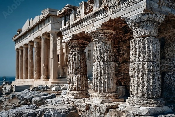 Fototapeta Ruins of Parthenon captured in sharp detail high resolution picture