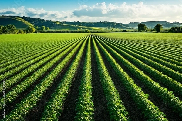 Obraz Green Crop Field with Rows of Plants