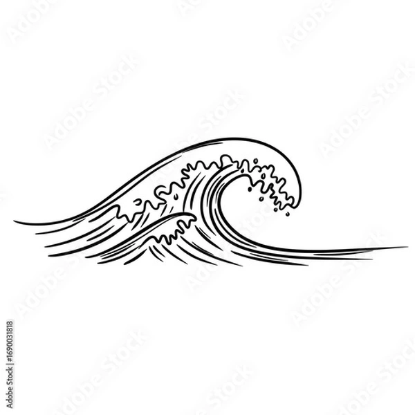 Obraz Ocean Waves Line Art – Sunset Beach Sketch Illustration