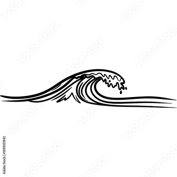 Obraz Ocean Waves Line Art – Sunset Beach Sketch Illustration