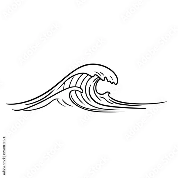 Obraz Ocean Waves Line Art – Sunset Beach Sketch Illustration