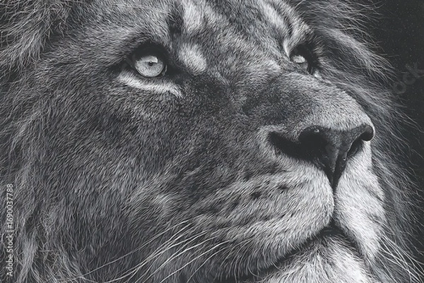Fototapeta Stunning lion close up pencil hand sketch high resolution picture