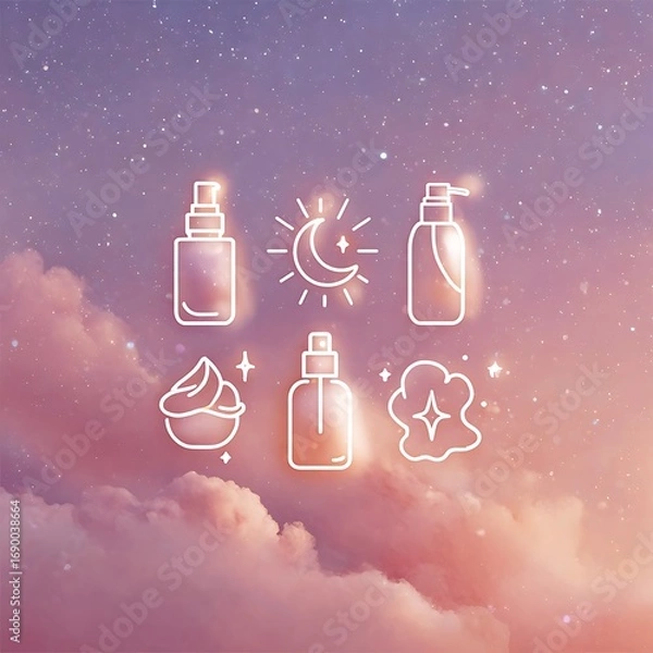 Fototapeta Stylish glowing perfume with vibrant bottles high resolution picture