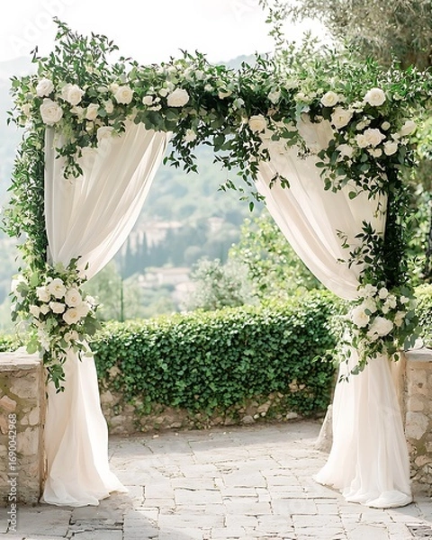 Fototapeta Wedding ceremony arch decorated with lush greenery high resolution picture