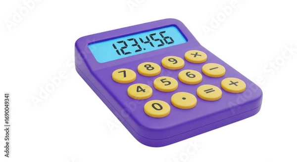 Fototapeta Purple toy calculator with numbers displayed isolated on transparent background