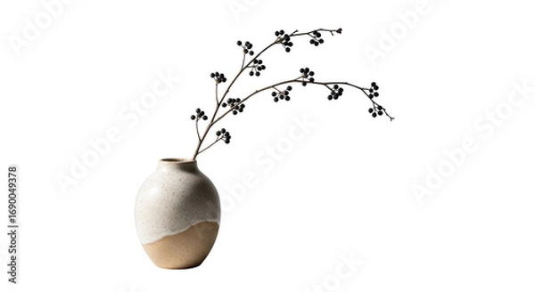Fototapeta Minimalist ceramic vase with dried branches isolated on transparent background