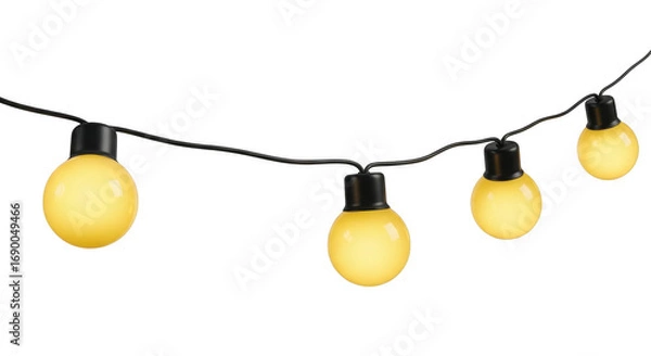 Fototapeta String of yellow oval light bulbs isolated on transparent background