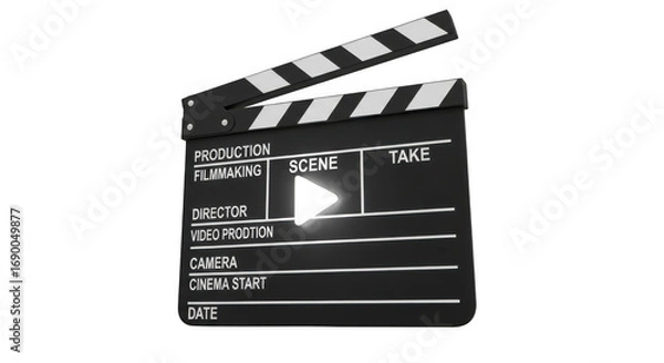 Fototapeta Black movie clapperboard with play button isolated on transparent background
