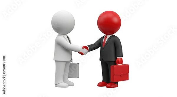 Fototapeta Two 3d figures shaking hands isolated on transparent background