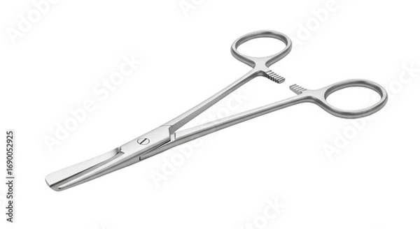 Fototapeta Surgical Forceps: A detailed, high-angle studio shot showcases a surgical forceps, precision-engineered for medical procedures. The metallic gleam of the instrument against the background.