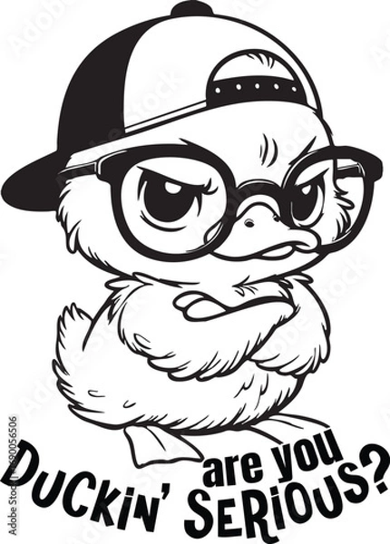 Fototapeta Grumpy duck with sarcastic quote 