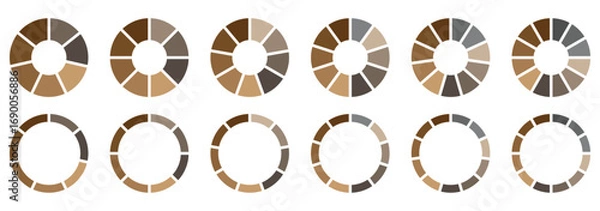 Fototapeta Pie chart set. Colorful diagram collection. Circle pie chart diagram. Pizza or flower round cycle set. eps 10